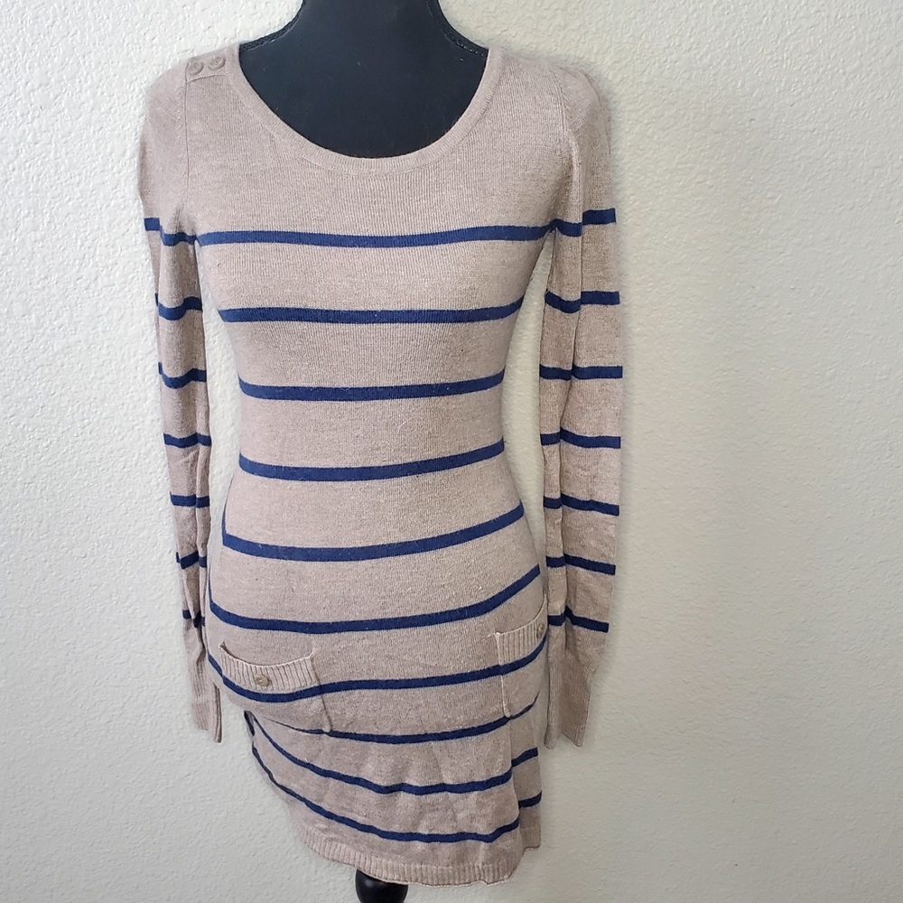 Ruby Moon Women Grey With Blue Stripped Dress